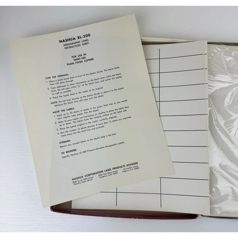 Vintage‎ Xerox Copier Labels 33 Per Sheet 3300 Labels Nashua XL-300 8.5x11
